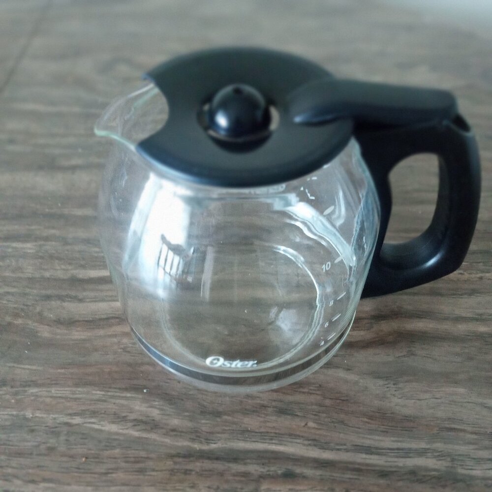 Vintage Oster 12 Cup Glass Coffee Pot Carafe Black Lid & Handle, Winter Like New